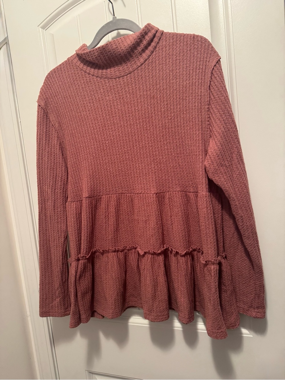 Altar’d State Small Dusty Rose Waffle Knit Tiered Peplum Top
